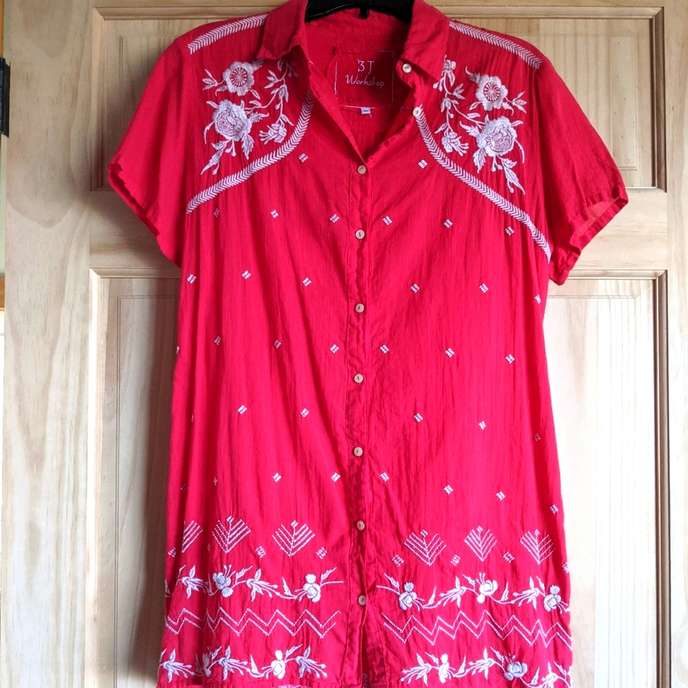 Johnny Was 3J Workshop Red Embroiderd Tunic